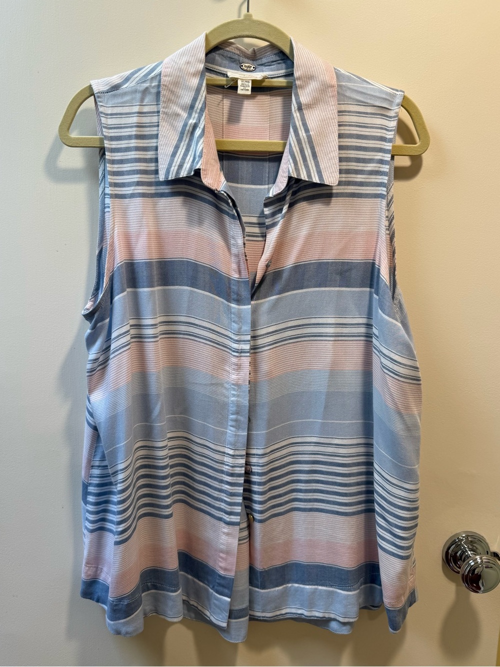 Cupio Striped Sleeveless Button-Down in Blue & Pink